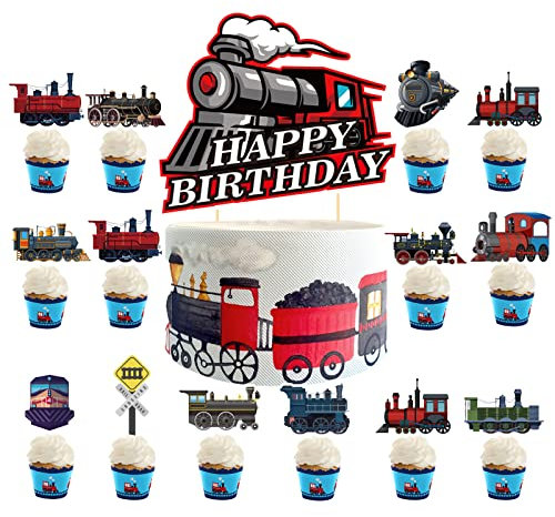 25 Pcs Zug Kuchen Dekoration Retro Zug Kuchen Topper Cupcake Toppers für Zug Party Dekorationen Retro Zug Geburtstag Party Zubehör Fahrzeug Party Dekorationen