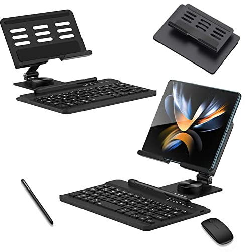 Z Fold 4 tangentbord med avtagbar knappsats, Bluetooth-tangentbord för samsung fold 4/Fold3, surfplatta 360 graders roterbart tangentbord metallstativ (svart)