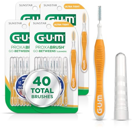 GUM Proxabrush Go-Betweens - Ultra Tight- Interdental Brushes - Soft Bristled Dental Picks for Plaque Removal Health - Safe for Braces & Dental Devices, 10 Count (Pack of 4) 40 Total