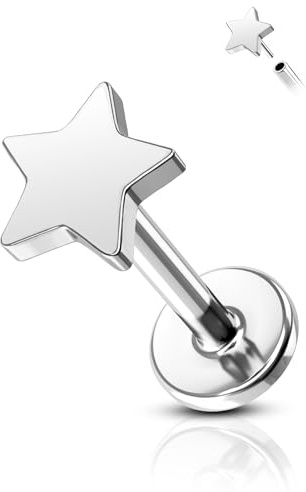 Agrewd Minimalist G23 Solid Titanium Cartilage Earrings Stud 16G Star Threadless Push in Helix Tragus Earrings Flat Back Tragus Medusa Piercing Jewelry Surgical Steel Hypoallergenic