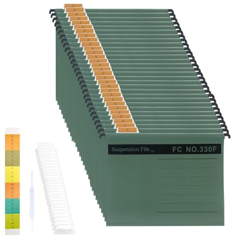 30 Pezzi Cartelle Sospese Foolscap, con Linguette e Inserti Schede(Verde)