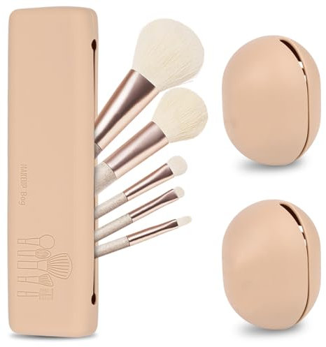 SWOUEKO Kosmetiktasche Set, 1stk Make Up Tasche Silikon+2stk Make-up Schwammhalter, Travel Essentials, Tragbarer Make Up Bag Organizer für Make-up Pinsel und Zubehör für Reisen Aufbewahrung(Khaki)