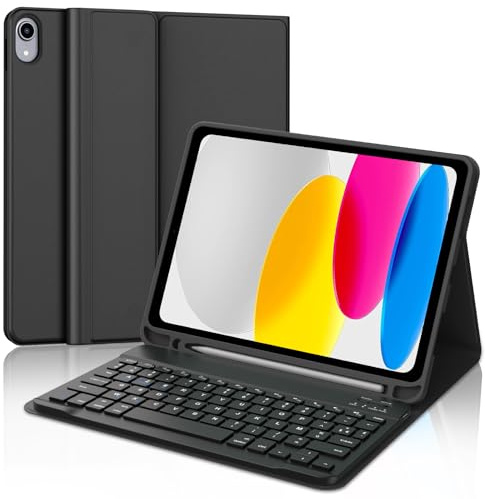 WINCHKING Clavier pour iPad 10eme Generation 2022, AZERTY Français Détachable Bluetooth Keyboard pour iPad 11 ème A16 2025 avec Étui de Protection en TPU Noir