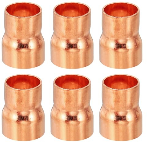 PATIKIL 3/4 to 5/8 ID Copper Reducer, 6pcs 99.9% Pure Copper Reducing Coupling Pressure Fitting Pipe Tube Connector Adapter with Sweat Solder Connection for HVAC Refrigeration System