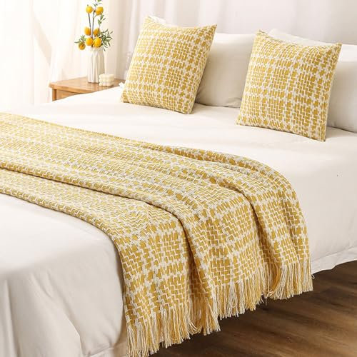 LONEU Maglieria Runner Letto con Nappe, Hotel Bed Runners Plaid Lavorato Corridore del Letto Morbido Confortevole Sciarpa da Letto Scarf Runner Decorazione Letto Matrimoniale(Color:A,Size:70×240cm)