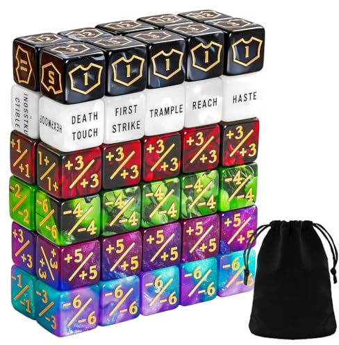 MTG Set of 60 MTG Dice Counters Keyword Counter Life Counter 1/+1 Tokens Commander Buff 6-Sided for MTG, TCG, Card Game Accessories