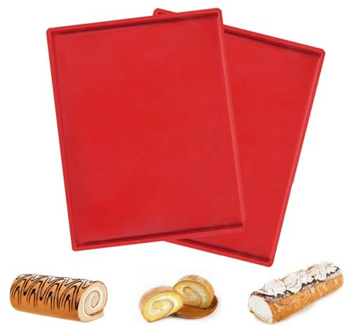 Swiss Roll Baking Tray, 2 PCS Non-Stick Silicone Baking Mat Swiss Roll Tin for Cooking, Bread, Cookies (Red)