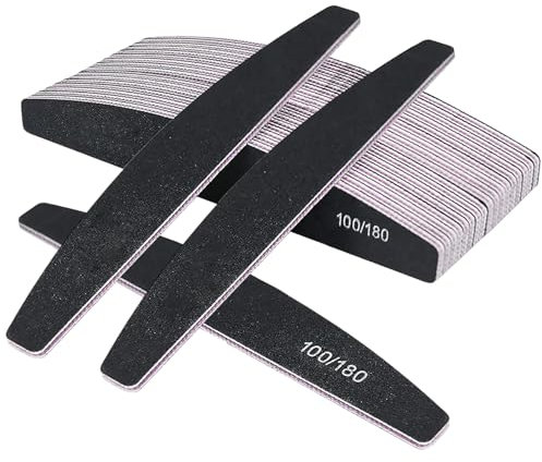 GeekerChip 20Pcs Limes a Ongles,Lime à Ongles Professionnelle,Lime a Ongles 100/180 Double Face Lavable,Nail Art en Gel Acrylique Naturel Pour la Manucure,Pour Les Salons De Manucure(Noir)