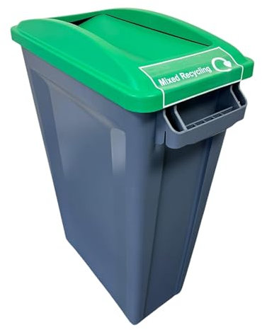 Chabrias Ltd 60L Slim Bin with Green Swing Lid & Glass, Metal & Plastic Logo – Space-Saving Recycling Container for Home, Office, Kitchen