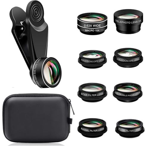 10 in 1 Universal Handy Kamera Objektiv,Makro objektiv Handy,Kamera-Adapter für Smartphones für iPhone und die meisten Smartphones,Fischaugenobjektiv 198°,Weitwinkel 0.63x, Makro-Objektiv 15x