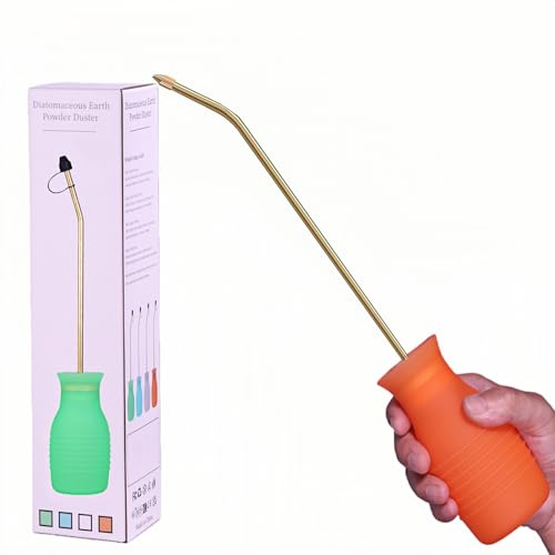 DustFlux Diatomaceous Earth Duster, 230ml Large, Powder Duster Kit with Long Copper Tube & Folding Funnel, Indoor Outdoor Silicone Sprayer Heavy Duty Bulb Applicator for Home and Garden(Orange)