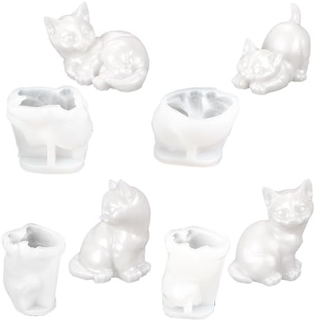 Ideen mit Herz Lot de 4 moules en silicone en forme de chats - Moules à mouler soi-même - Moule pour résine époxy, plâtre, béton, cire ou savon - Convient à un usage alimentaire
