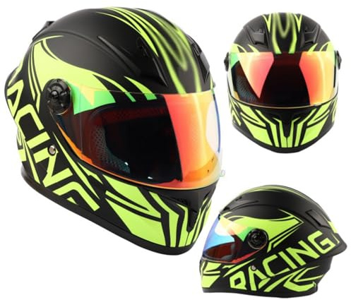 Casco De Ciclomotor para Niños Y Niñas De 3 A 10 Años, Homologado Según La Norma ECE 22.06, Casco Integral De Motocross para Niños con Visera Solar C,M/(49~50cm)