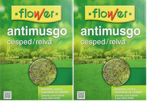 Flower - Antimusgo Césped de 1kg | Previene, Cura y Reverdece el Césped | Elimina Musgos y Líquenes | Efectividad Elevada, No aplica en color, Tamaño 18x7x25.5 cm, Material Abono. (Paquete de 2)