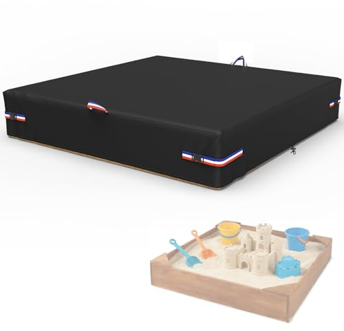Roasivi Sandbox Cover 50 L x 50 W x 8 H Black Outdoor Square Sand Box Cover for Protecting Sandbox Sand and Toys Fully Taped Seams for Altimate Waterproof Protection