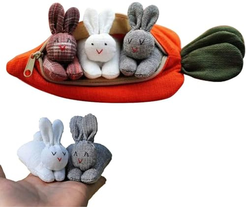 Dacnod Easter Ornament Three Bunnies Carrot Purse for Children Zip Up Carrot Rabbits Wallets Easter Decoration
