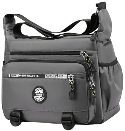 YIUPEDRFG Herr axelväska Flerlagers fickväska Resor Shopping Utomhuscamping Lätt vattentät Slitstark Herraxelväska Crossbody väska Reseväska, Grå, 31x12x23 cm