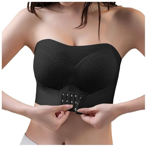 YSJNHX Axelbandslös BH Dam Sömlös Vadderad Push Up Non Wired UK Support Lift BH Bandeau Toppar Stora bröst Rem Bekväm Full täckning Trådlös Dam BH
