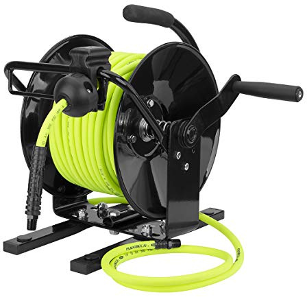 Flexzilla Manual Open Face Air Hose Reel, 1/4 in. x 100 ft. Heavy Duty, Lightweight, Hybrid, ZillaGreen - L8654FZ