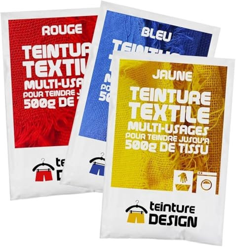Lote de 3 sobres de Tinte Textil - Azul, Rojo y Amarillo - tintes universales, tie dye, batik, shibori