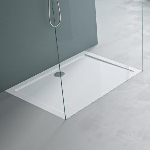 Mai & Mai Plato de Ducha 70x100x4 cm – Acrílico Blanco Rectangular, Antideslizante y Resistente, con Desagüe AL01, Instalación a Ras de Suelo o Sobresuelo Faro2