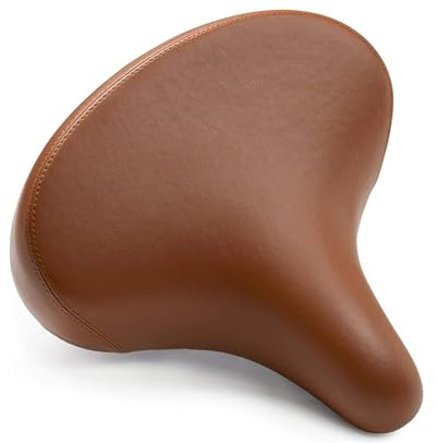 Bikeroo Wide Cruiser Saddle - Comfort Seat Fits Indoor & Outdoor Bicycles - Steel Spring & Elastomer Suspension - Memory Foam - Brown