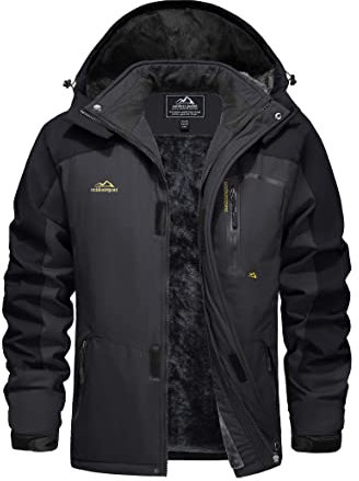 EKLENTSON Herren Winterjacke Skijacke Gefütterte Warme Wanderjacke Schnee Jacke mit Kapuze, (Schwarz-grau, L)