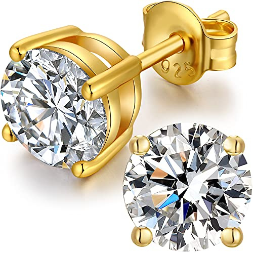 jiamiaoi Boucle doreille homme diamant Boucle oreille en Argent Sterling 925 pour Hommes Femmes Avec AAAA+ Zircone 4mm -8mm, plaque Or Blanc 18 carats