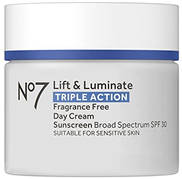 No7 Lift & Luminate Triple Action Face Cream - Fragrance Free Face Moisturizer with SPF 30 - Formulated with Anti Aging Collagen Peptides & Brightening Complex (1.69 Oz)