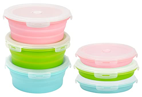 trrcylp 3Pack Collapsible Silicone Food Storage Containers with Lid 17OZ Foldable Lunch Bowl for Microwave Freezer Dishwasher Safe (500ml)