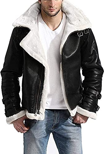 Giacca da uomo Air Force Aviator B3 Pilot in vera pelle nera con cappuccio staccabile, Nero , XL