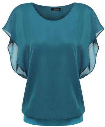 Zeagoo Fladdermus Batwing chiffongblus, tunika, t-shirt, topp, blus, kortärmad, rund krage, sommar, ledig, lös passform, Turkosblå, L
