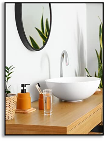 RAMIX Wandspiegel im pulverbeschichtetem Aluminiumrahmen Schwarz Loft Rechteckiger Rund Wohnzimmer Schlafzimmer Badezimmer Ankleidezimmer Flur (Schwarz, K1-60x50cm)