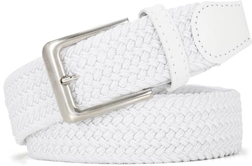 JasGood Geflochtener Elastischer Gürtel für Damen Herren, Unisex Stoffgürtel Stretchgürtel Dehnbarer Gürtel für Jeans Hosen, Weiß, 130cm