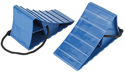 2 stycken underläggkilar halkfri undersida bromskil med handtag och rep, 1 200 kg blå plast däckstopp 10 x 9 x 20 cm släpvagn hjulkil för personbilar husvagn husbil