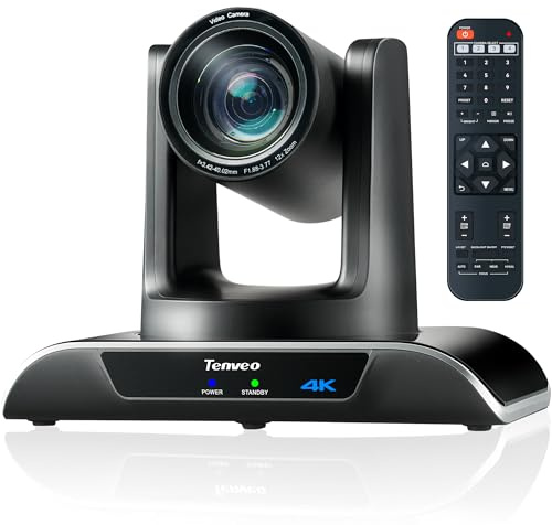 Tenveo 4K PTZ Telecamera per Conferenze 12X Zoom Ottico USB3.0 HDMI Telecamera per Videoconferenze Streaming Webcam con Skype/Zoom/Teams/OBS per Riunioni Chiesa Educazione Medicina