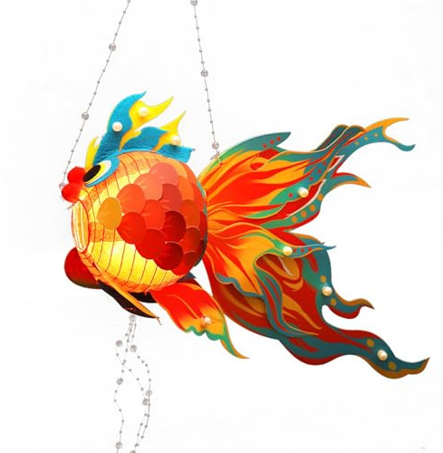 Wilitto Chinese Mid-Autumn Festival 2024 Goldfish Lantern, Glowing Paper Lantern, Hanging/Hand-Held Traditional Chinese Lantern for Chinese New Year 2024 Mid-Autumn Festivals Spring Festivals Red S