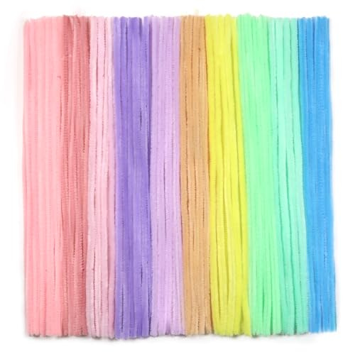 TOAOB 100pcs Pipe Cleaners 10 Assortment Pastel Multicolour Pipe Cleaners Chenille Stems 6mm x 12 Inch Thick Fuzzy Craft Supplies for Art Projects DIY Flowers Animals Making Crafts Decoration