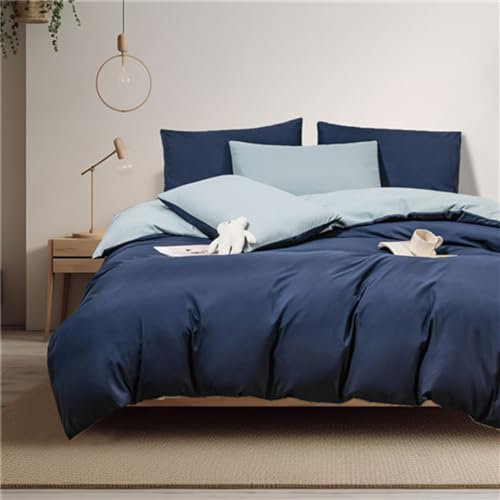 Boqingzhu Bettwäsche Blau Dunkelblau Hellblau 200x200cm Wendebettwäsche Set Microfaser Bettbezug und Kissenbezug 80x80cm mit Reißverschluss