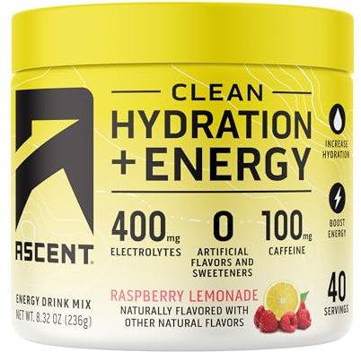 Ascent Hydration + Energy Electrolytes, Raspberry Lemonade, 40 Servings