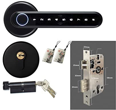 Maniglia per porta intelligente Blocco biometrico intelligente for impronte digitali con telecomando compatibile con APP Tuya for porta in metallo in legno for interni Serrature intelligenti antifurto