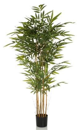 hjh OFFICE Planta Artificial BAMBUS II 150 cm – Árbol de Bambú Decorativo de Interior con Cañas Naturales | Planta Artificial Realista para Hogar u Oficina