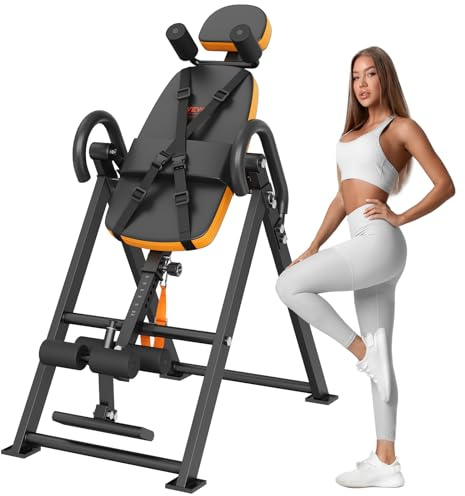 VEVOR Panca a inversione Tavolo a inversione Portata 136 kg, Trainer per Schiena, Panca a inversione Pieghevole Allenamento Muscolare con poggiatesta, Blocco Caviglia, Cintura Protettiva Regolabile