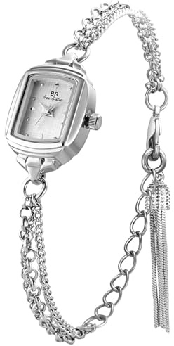 FANMIS Women Classic Vintage Bangle-Style Wristwatch Dainty Small Dial Watch Luxury Dress Gold Bracelet Watch Ladies Minimalist Design Square Wrist Watches (Silver White)