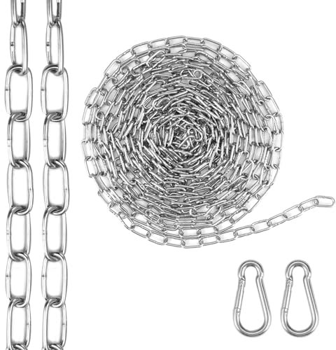 Cadena de Acero Inoxidable 304, 5M Φ2mm Cadena Soldados de Acero, Cadena de Seguridad, Cadena de Acero Inoxidable por Metros, Eslabones de Cadena para Tendedero, Plantas Colgantes, Carga Máxima 35KG