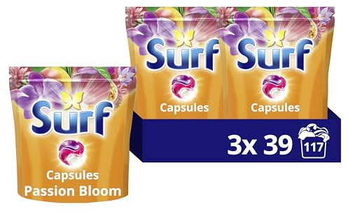 Surf 3 in 1 Passion Bloom Laundry Washing Detergent Capsules joy-infused fragrance with essential oil lasting up to 12 hours in wear for brilliantly clean results 117 washes (3x 39)