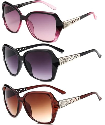 JISRKP 3 Pcs Ladies Sunglasses - Sunglasses Womens Oversized Sunglasses - Sun Glasses Women UV400 Vintage Fashion Sun Glasses for Women - Driving, Beach, Holiday Sunglasses