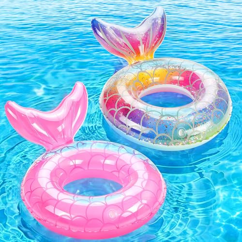 MoKo Ciambella Gonfiabile da Bambini, Salvagente Gonfiabile in PVC con Valvola d'Aria, Dim 58 cm, Accessori Nuoto Giochi Piscina, Anello da Nuoto per Bambini, Adulti, Arcobaleno + Rosa