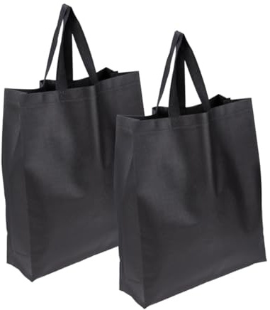 Ciieeo Paquet de Courses Grosse Capacité en Tissu Non Tissé Noir Pliables Lot de 2 Légers et Résistants pour Rangement Travail ou Événements