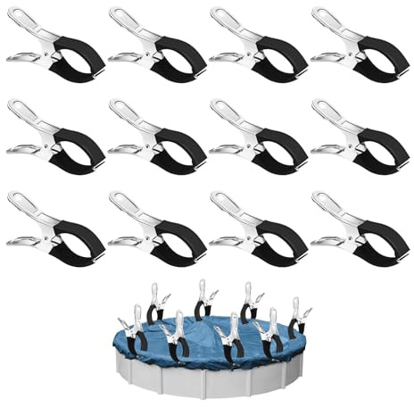 12 Pièces Métalliques pour Pince Bache Piscine, Pince pour Bache Piscine | Pince pour Piscine,Pince pour Bache de Piscine,Pinces pour Piscines Hors Sol, Pinces à Forte Tension pour Bâche de Couverture